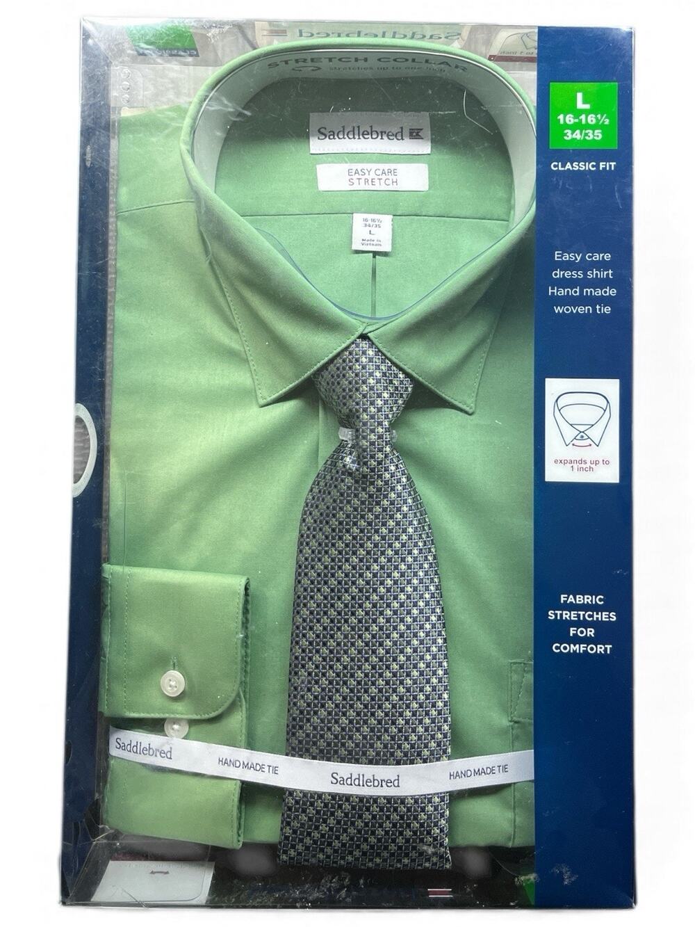Saddlebred Men’s Dress Shirt & Handmade Tie Set Frost Spruce Stretch Collar
